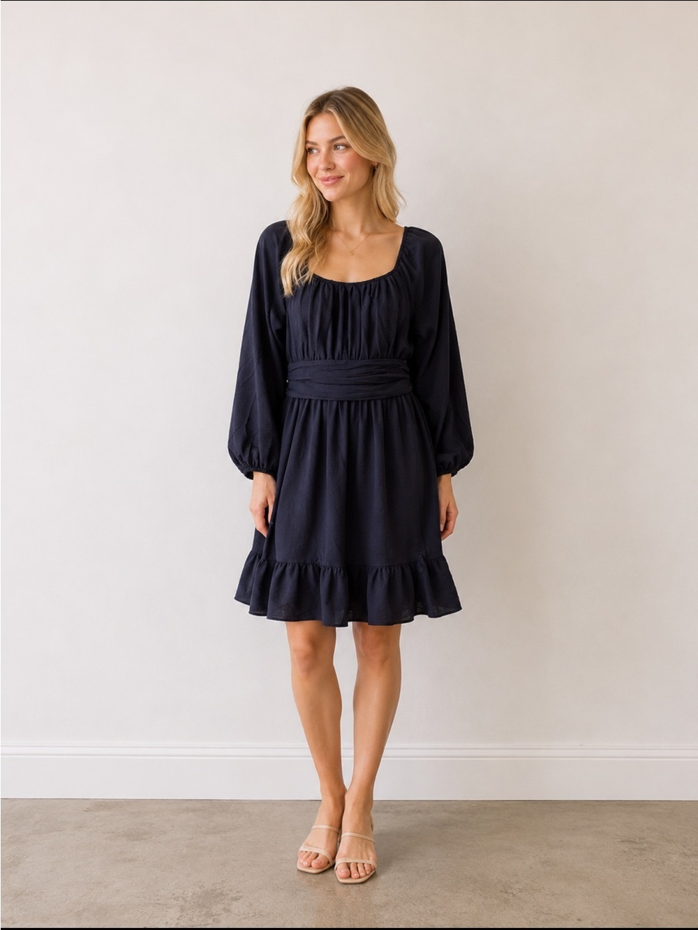 Dokotoo Navy Mini Dress with romantic ruffles size Large